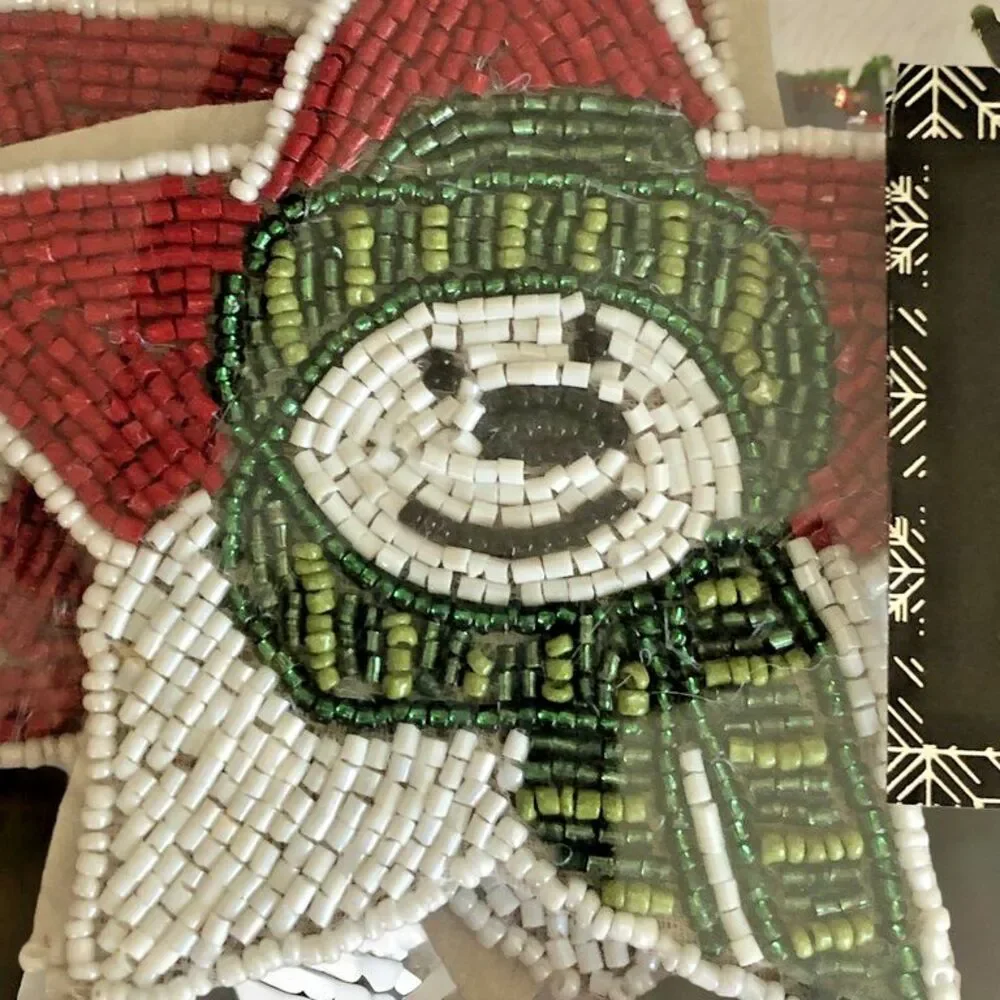 Tahari Christmas Beaded Drink Coasters Holiday Winter Snowman on a Star Set of 4